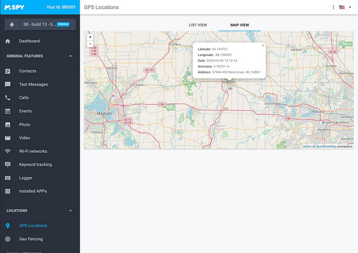 mSpy gps locations